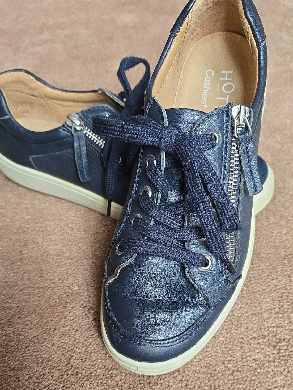 HOTTER Navy Leather Lace-Up Sneaker with Side Zipper Detail